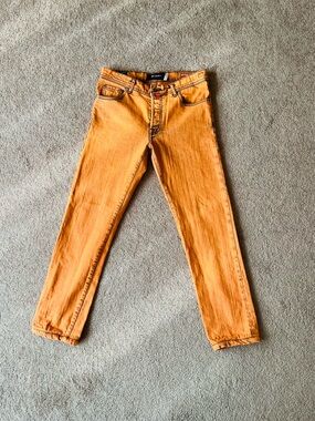 Kiton Napoli Special Edition Men’s Orange Dyed Denim Jeans Size 34
